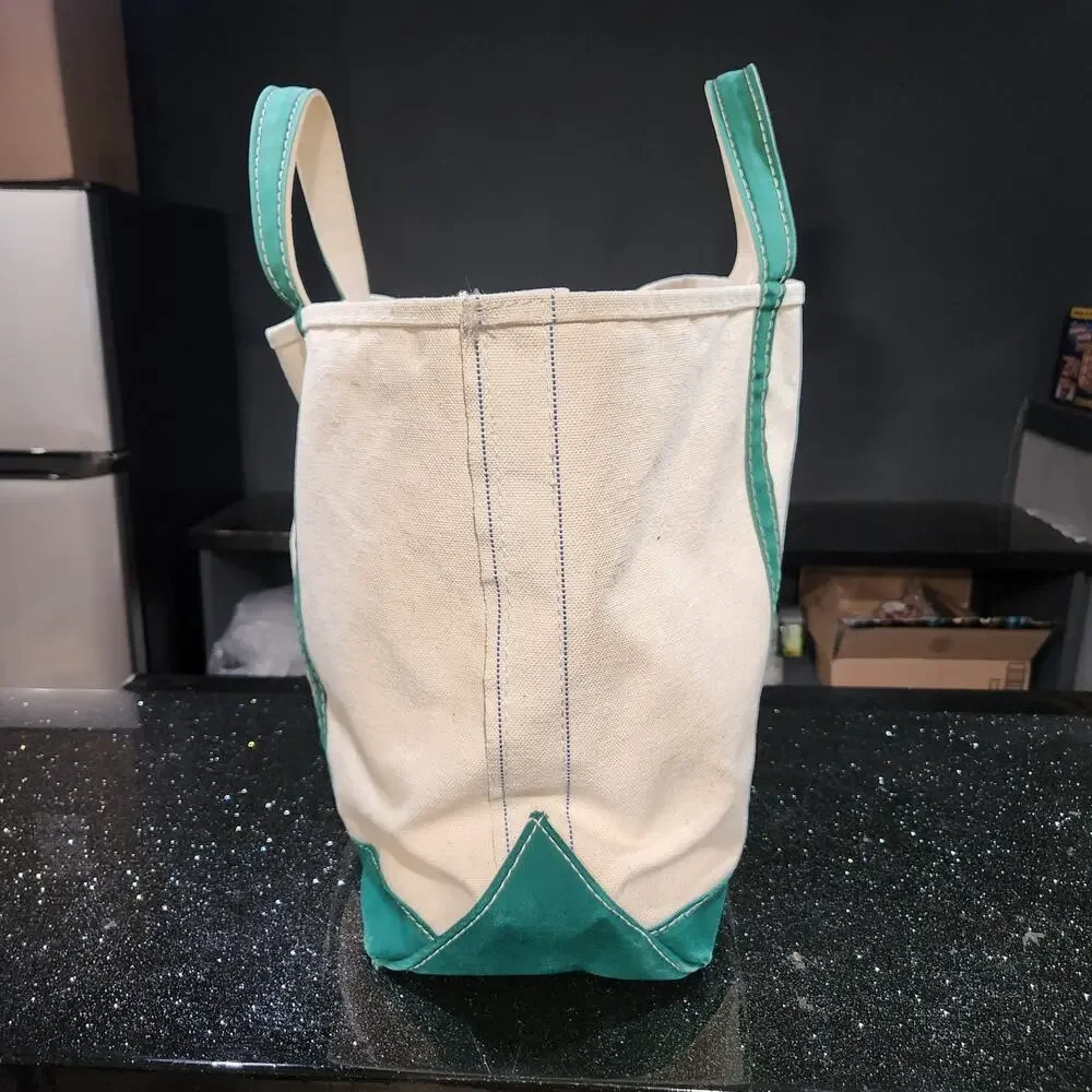 VTG 80s LL Bean Boat &‎ Tote Sawtooth Canvas Bag Ivory Green Trim NWT L Large - Picture 7 of 14